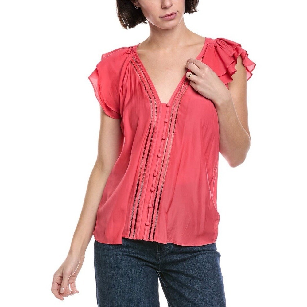 Ramy Brook Kendall Top Sz S Flutter Sleeve Ladder Crotchet Trim Dainty $325